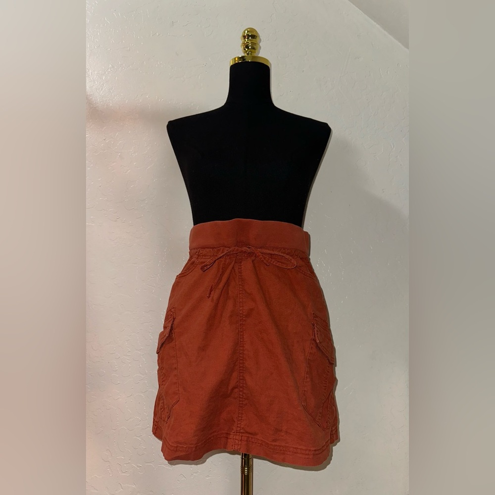 Vintage Prana Rust Drawstring Mini Skirt with Utility Pockets
